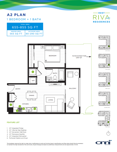 Floor plan for 1 bed, 1 bath, 565 sqft